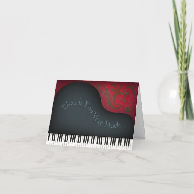 Tarjeta De Agradecimiento Negro Gran Piano Encantador Personalizado de tecla (Anverso)