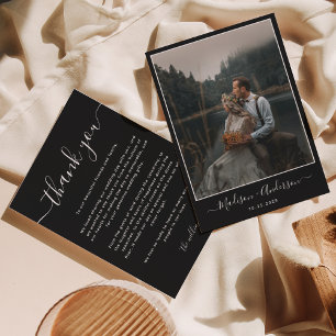 Tarjeta De Agradecimiento Negro moderno con dos Bodas de fotografía
