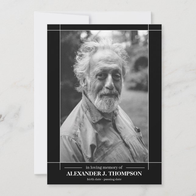 Tarjeta De Agradecimiento Negro moderno y blanco en entierro cariñoso de la (Anverso)