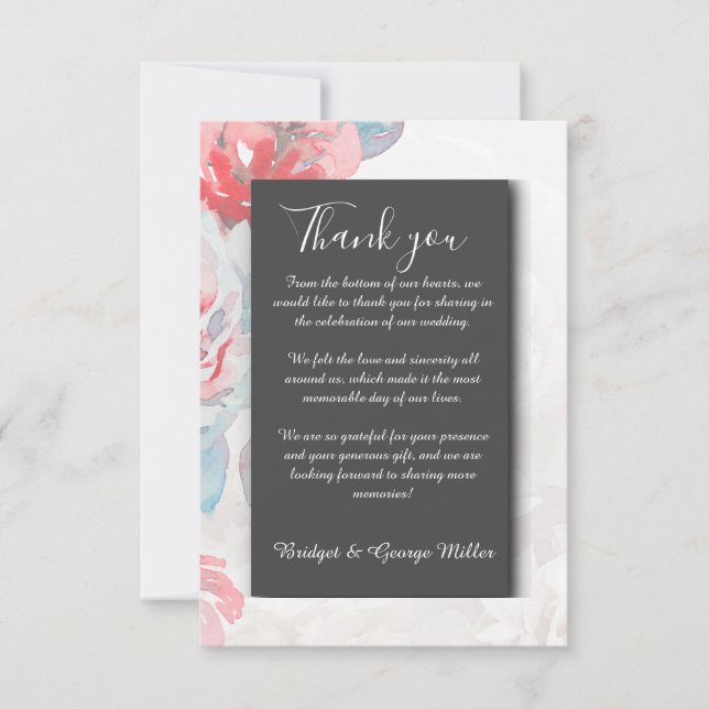 Tarjeta De Agradecimiento negro onix Floral acuarela boda de flores silvestr (Anverso)