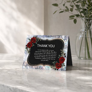 Tarjeta De Agradecimiento Negro Plateado Gótico Rojo Verde Floral Gracias 