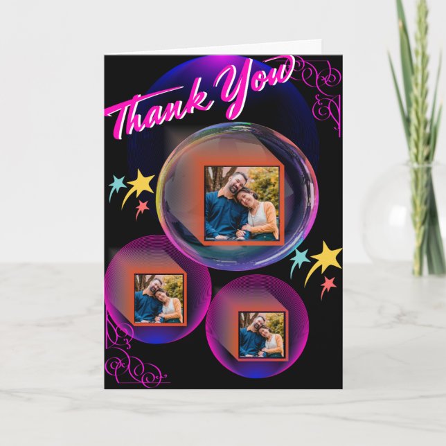 Tarjeta De Agradecimiento Negro, Rosa Púrpura Pareja Elegante Colage de 3 Fo (Anverso)