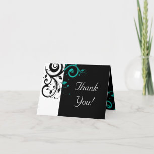 Tarjeta De Agradecimiento Negro y Blanco con Remolino Inverso de Turquesa