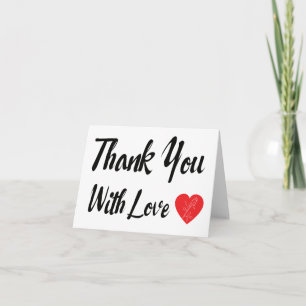 Tarjeta De Agradecimiento Negro y Blanco Gracias Con Amor Corazón Rosa Rojo