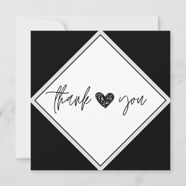 Tarjeta De Agradecimiento Negro y blanco Gracias Corazón (Anverso)