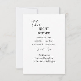 Tarjeta De Agradecimiento Negro y blanco minimalista la noche antes del Boda
