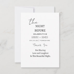 Tarjeta De Agradecimiento Negro y blanco minimalista la noche antes del Boda