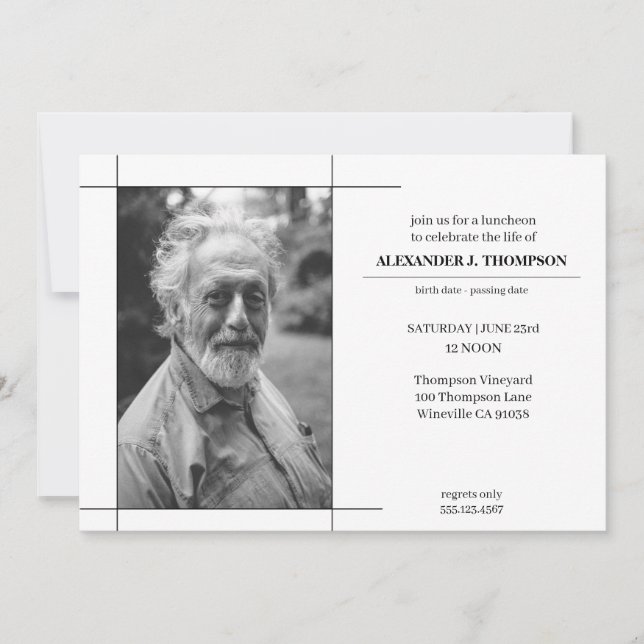 Tarjeta De Agradecimiento Negro y blanco modernos que celebran el entierro (Anverso)