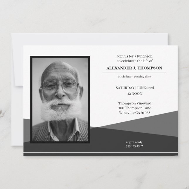 Tarjeta De Agradecimiento Negro y blanco modernos que celebran el entierro (Anverso)