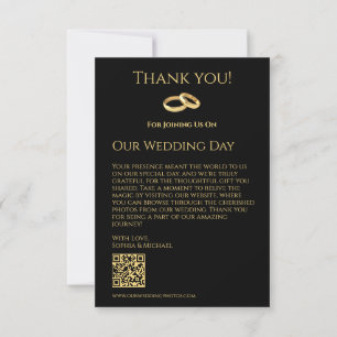 Tarjeta De Agradecimiento Negro y Dorado-Boda-