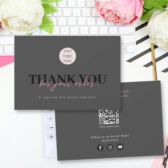 Tarjeta De Agradecimiento Negros De Negocios Rosados Gracias Logo De Social  (Black Pink Business Thank You Logo Social Media)
