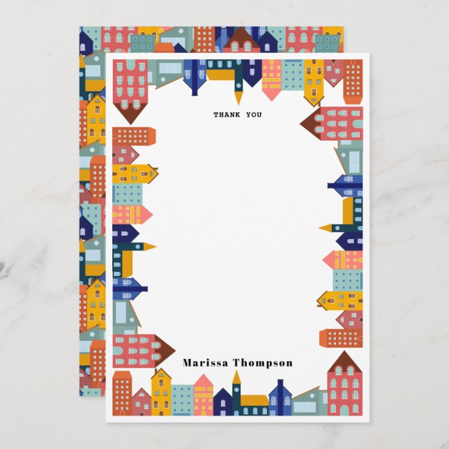 Tarjeta De Agradecimiento Neighborhood Block City Houses Pattern (Anverso / Reverso)