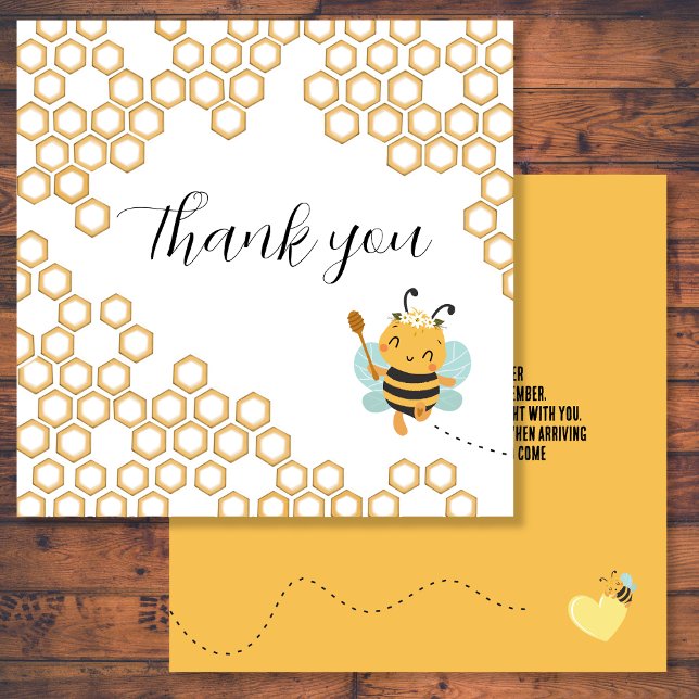 Tarjeta De Agradecimiento Nene madre cuadrada Bumblebee honeycomb Baby Showe (Subido por el creador)