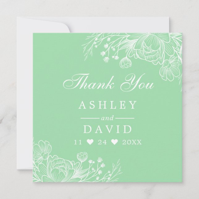 Tarjeta de agradecimiento Neo Mint Modern White Fl (Anverso)