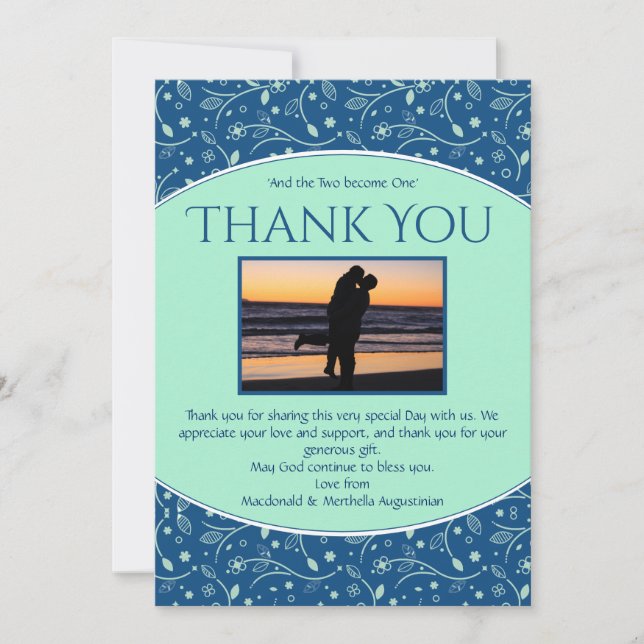 Tarjeta De Agradecimiento NEO MINT Personalizado AZUL CLÁSICO Foto Floral mo (Anverso)