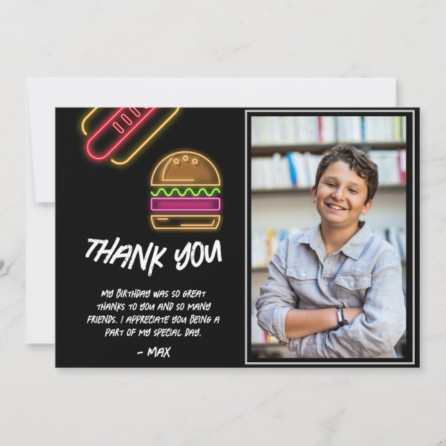 Tarjeta De Agradecimiento Neon Burger & Hotdog Thank You Card (Anverso)