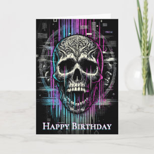Tarjeta De Agradecimiento Neon Digital Decay Gothic Cyber Skull
