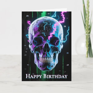 Tarjeta De Agradecimiento Neon Digital Decay Gothic Cyber Skull