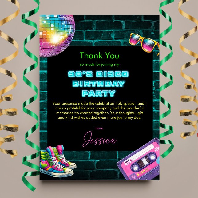 Tarjeta De Agradecimiento Neon Disco Birthday de los 90 (Subido por el creador)