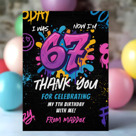 Tarjeta De Agradecimiento Neon Graffiti 6 7 Meme Trend Six Seven Birthday