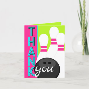Tarjeta De Agradecimiento Neon Hot Pink, Green, Blue Bowling Gracias Cartas