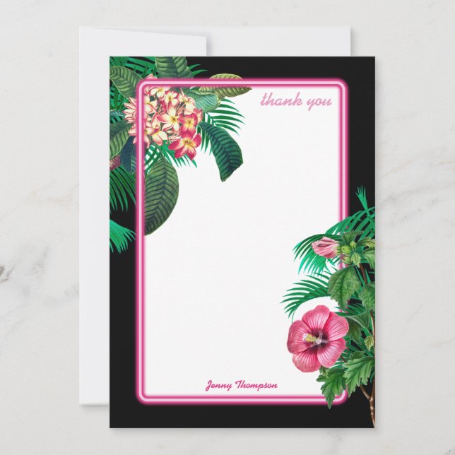 Tarjeta De Agradecimiento Neon Pink Tropical Botanicals (Anverso)