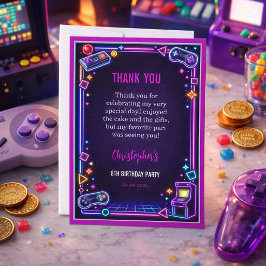 Tarjeta De Agradecimiento Neón Resplandor Juego Retro de Arcade Cumpleaños 8