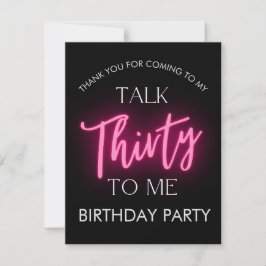Tarjeta De Agradecimiento Neon Rosa me habla 30 Fiesta de cumpleaños número