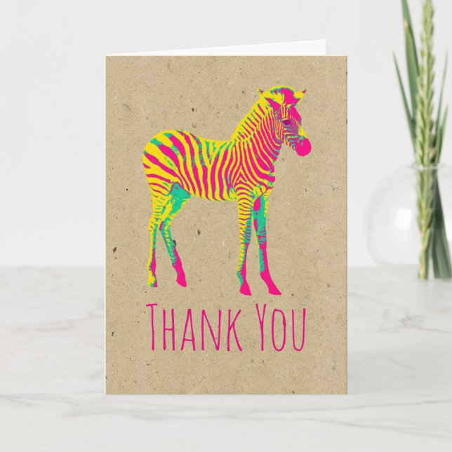Tarjeta De Agradecimiento Neon Zebra Baby Animal Funky Retro Gracias (Anverso)