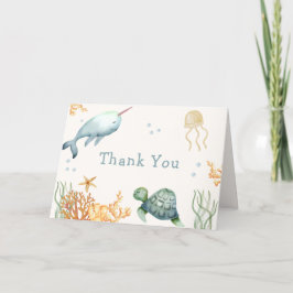 Tarjeta De Agradecimiento Neutral Ahoy Bajo El Baby Shower De Sea Whale Boy