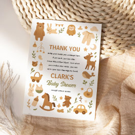 Tarjeta De Agradecimiento Neutral Baby Boy Shower | Cute Safari Animal