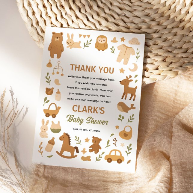 Tarjeta De Agradecimiento Neutral Baby Boy Shower | Cute Safari Animal (Neutral Baby Boy Shower | Cute Safari Animal Thank You Card
)