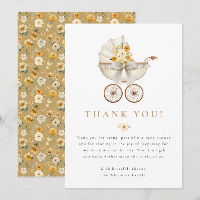 Tarjeta De Agradecimiento Neutral Baby Shower Thank You Card | Ivory & Gold  (Anverso / Reverso)