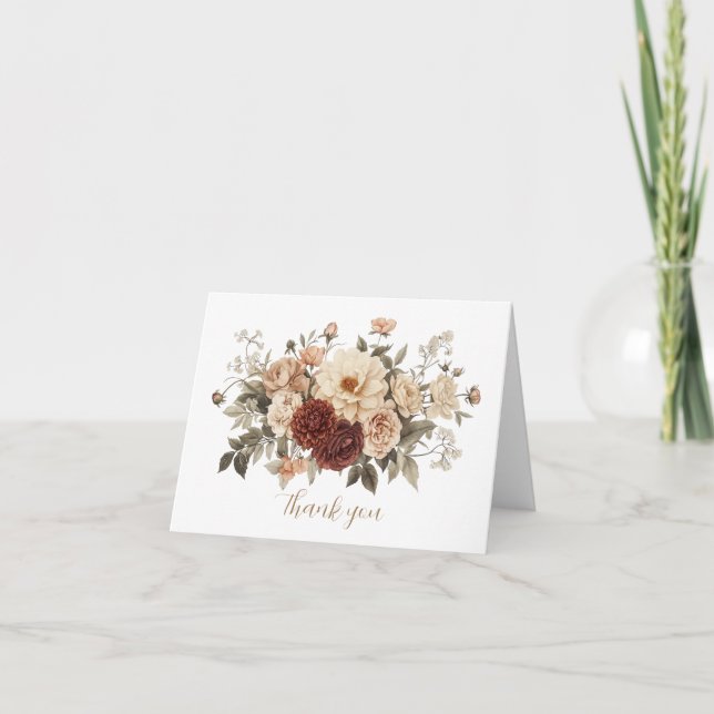 Tarjeta De Agradecimiento Neutral Boho Floral Bouquet Wedding Bridal Shower (Anverso)