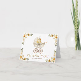 Tarjeta De Agradecimiento Neutral Floral Carriage Baby Shower Thank You