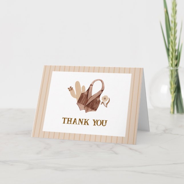 Tarjeta De Agradecimiento Neutral Minimal Boho Cactus Cowgirl Baby Shower (Anverso)