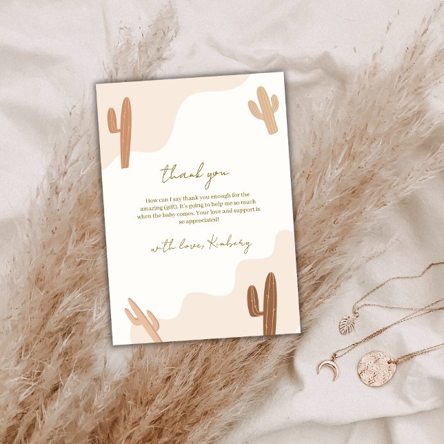 Tarjeta De Agradecimiento Neutral Modern Elegante Boho Cactus Baby Shower (Neutral Modern Elegant Boho Cactus Baby Shower Thank You Card)