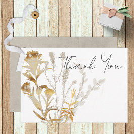 Tarjeta De Agradecimiento Neutral Tan Wildflowers Boda moderna