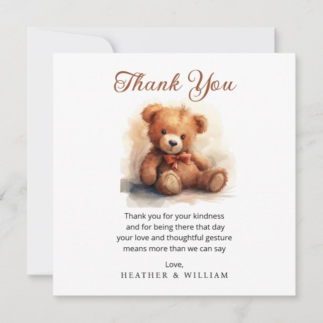 Tarjeta De Agradecimiento Neutral Teddy Bear Baby Shower Thank You (Anverso)