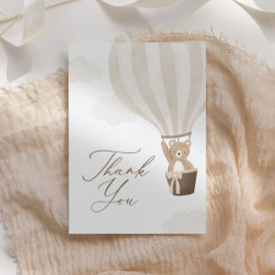 Tarjeta De Agradecimiento Neutral Teddy Bear Hot Air Balloon Baby Shower