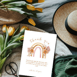 Tarjeta De Agradecimiento Neutral Terracotta Boho Rainbow Floral Baby Shower