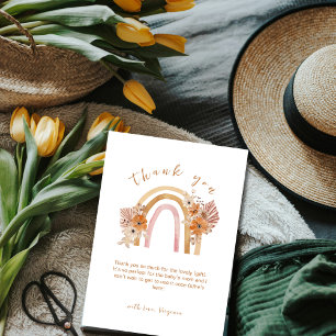 Tarjeta De Agradecimiento Neutral Terracotta Boho Rainbow Floral Baby Shower