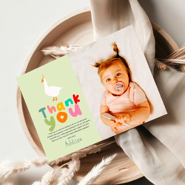 Tarjeta De Agradecimiento Neutral Two Silly Goose 2Cumpleaños Photo (Subido por el creador)