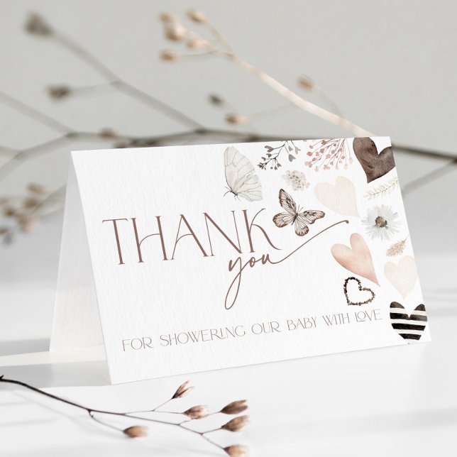 Tarjeta De Agradecimiento Neutral Valentines Baby Shower Butterly Thank You (Thank You Card with hearts and Butterfly)