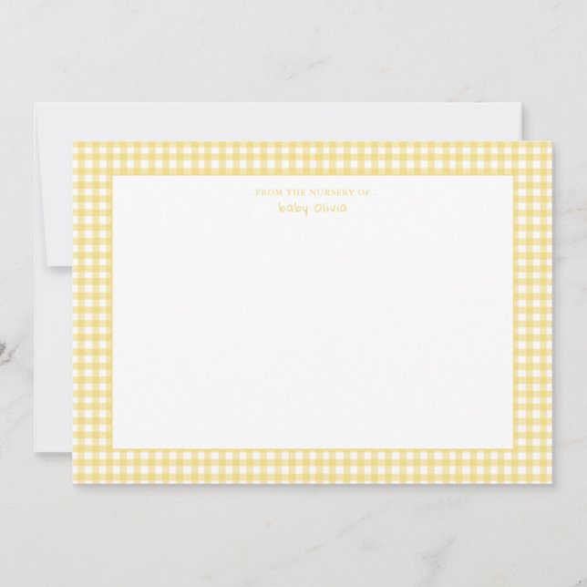 Tarjeta De Agradecimiento Neutralidad de género de gingham amarillo y blanco (Anverso)
