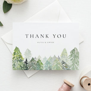 Tarjeta De Agradecimiento Nevada acuarela Evergreen Forest Winter Wedding