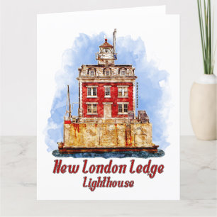Tarjeta De Agradecimiento New London Ledge Lighthouse Watercolor Connecticut