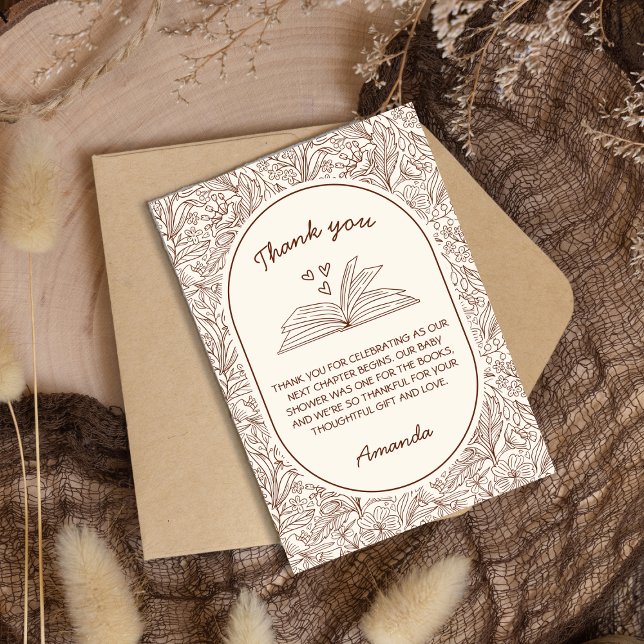 Tarjeta De Agradecimiento Next Chapter Book Floral Brown Bridal Shower (Next Chapter Book Floral Brown Bridal Shower Thank You Card)