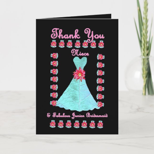 Tarjeta De Agradecimiento NIECE Junior Bridesmaid GRACIAS - Blue Gown (Anverso)