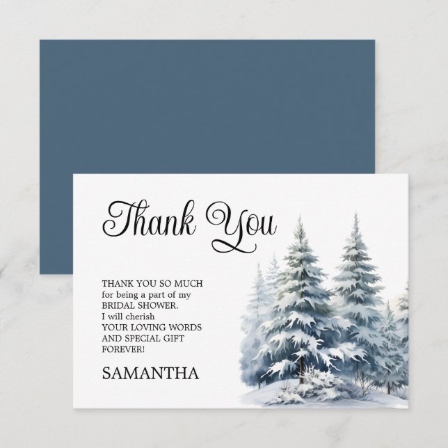 Tarjeta De Agradecimiento Nieve en el bosque de invierno de pino de la ducha (Anverso / Reverso)